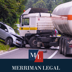 Damaged tanker truck and car after a head-on collision