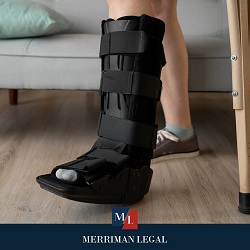 Individual on crutches with a leg in a cast, recovering from a serious injury in Cleveland 